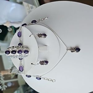 (NWT) Natural Amethyst 925 Sterling Silver Jewelry Set